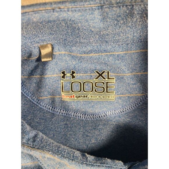 Under Armour Polo Shirt Mens XL Blue Stripe Heat Gear Loose Performance - Picture 3 of 10